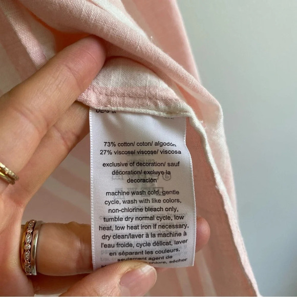 TOMMY Hilfiger Cotton Blend Linen-Look Pink and White Striped Button Down  S - Picture 9 of 10